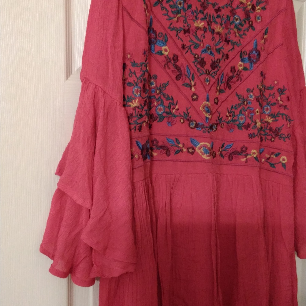 Umgee Red Embroidered Ruffle-Sleeve Long Dress - Picture 5 of 6